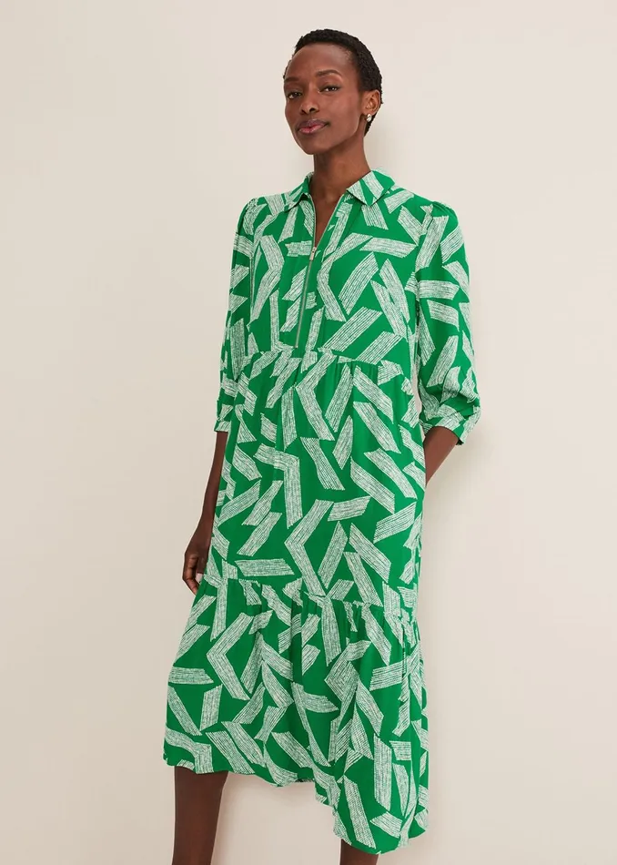 Women Phase Eight Day Dresses Penele Abstract Midi Dress Green