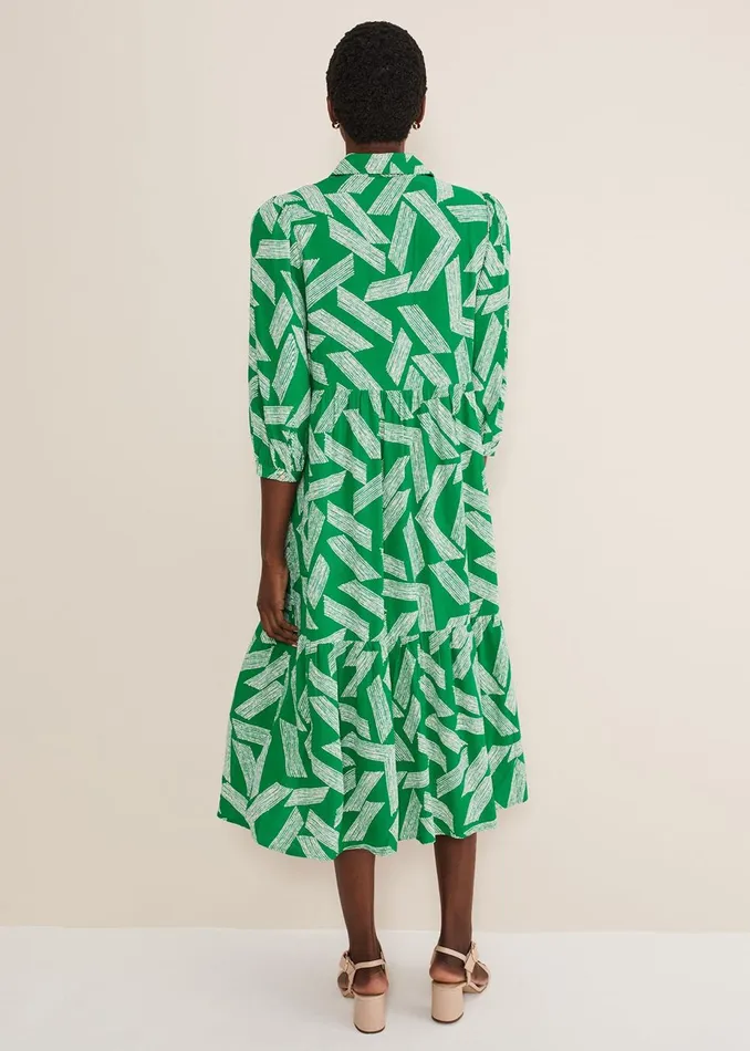 Women Phase Eight Day Dresses Penele Abstract Midi Dress Green