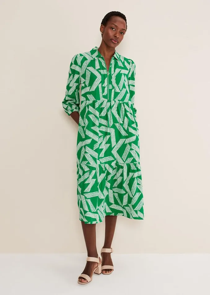 Women Phase Eight Day Dresses Penele Abstract Midi Dress Green
