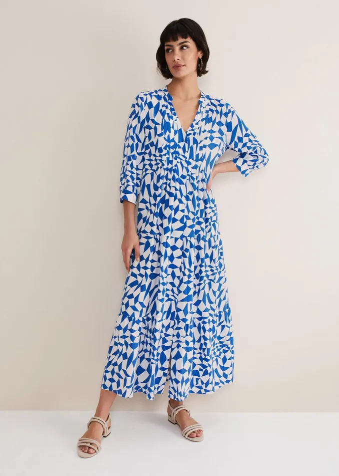 Women Phase Eight Day Dresses Penele Blue Geo Midaxi Dress Blue