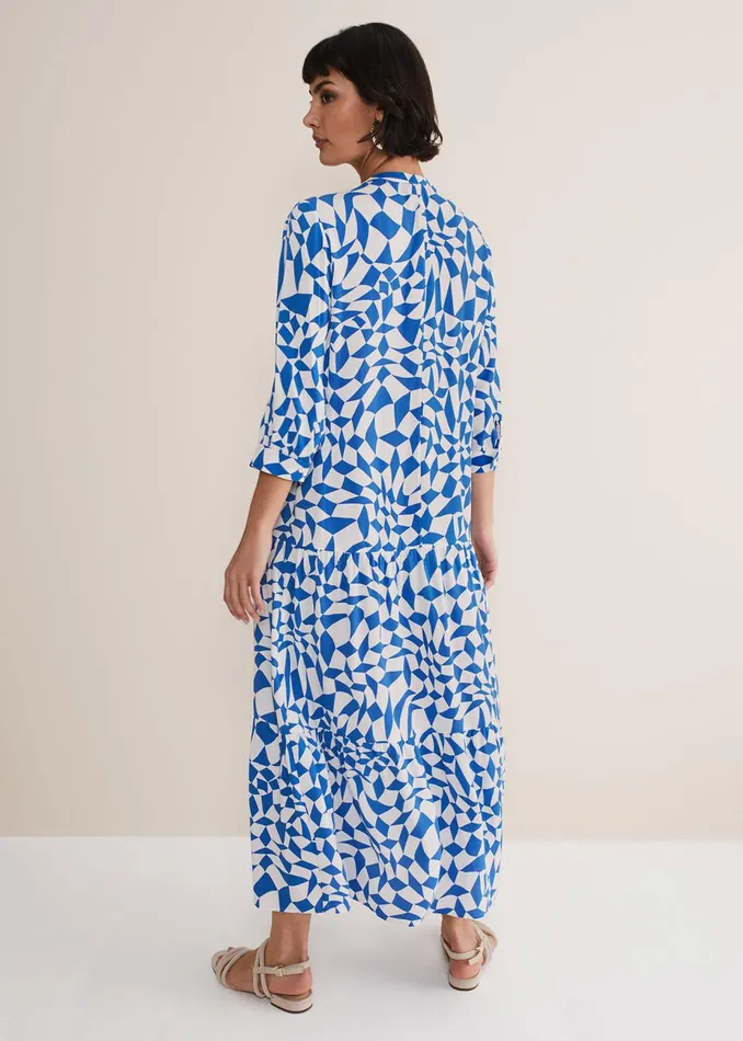 Women Phase Eight Day Dresses Penele Blue Geo Midaxi Dress Blue
