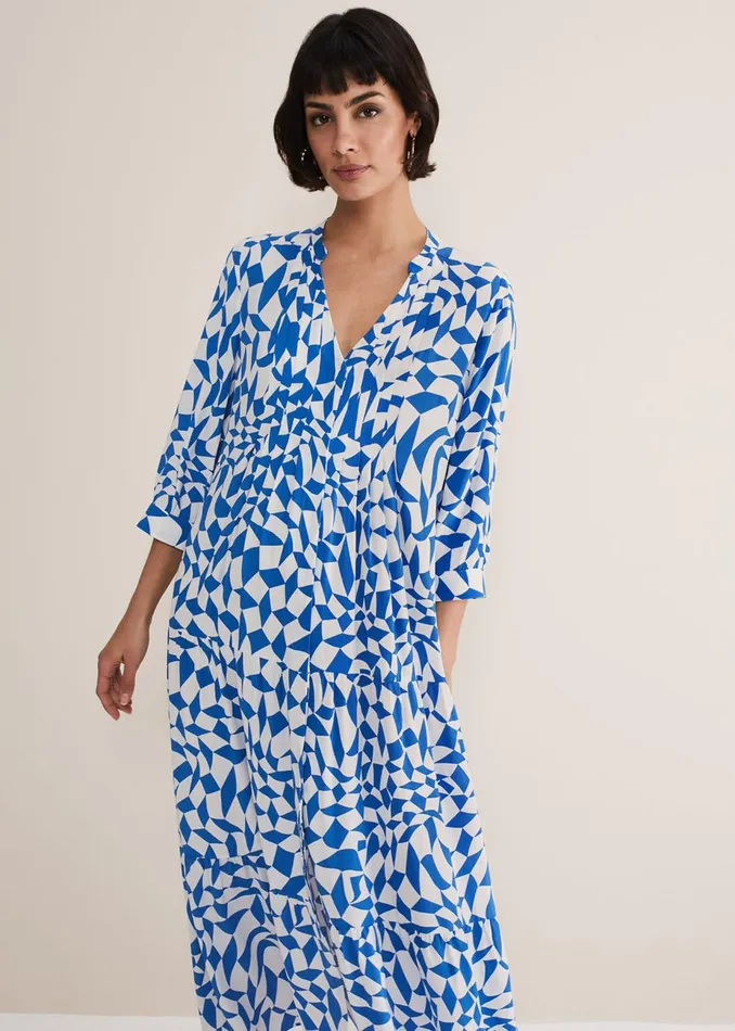 Women Phase Eight Day Dresses Penele Blue Geo Midaxi Dress Blue