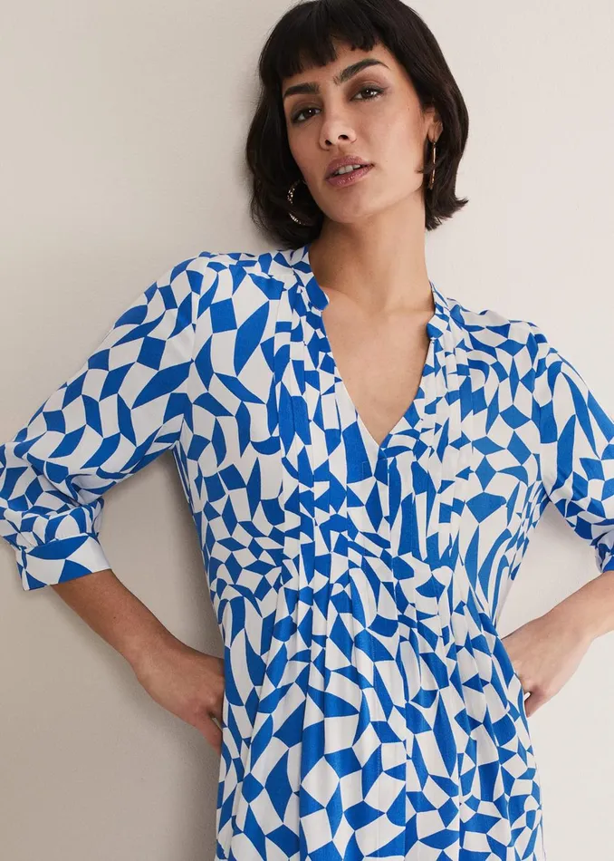 Women Phase Eight Day Dresses Penele Blue Geo Midaxi Dress Blue