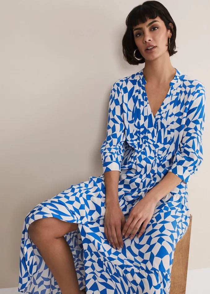 Women Phase Eight Day Dresses Penele Blue Geo Midaxi Dress Blue