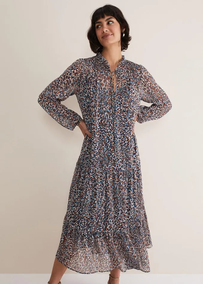 Women Phase Eight Day Dresses Penele Chiffon Midi Dress Black