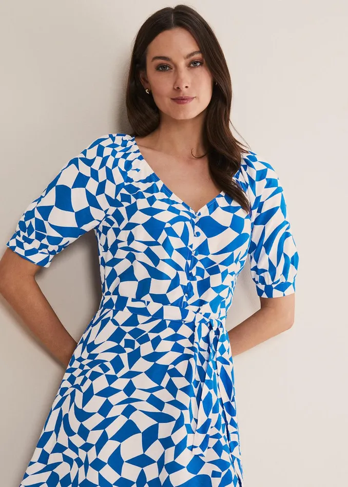 Women Phase Eight Day Dresses Penele Geo Swing Dress Blue