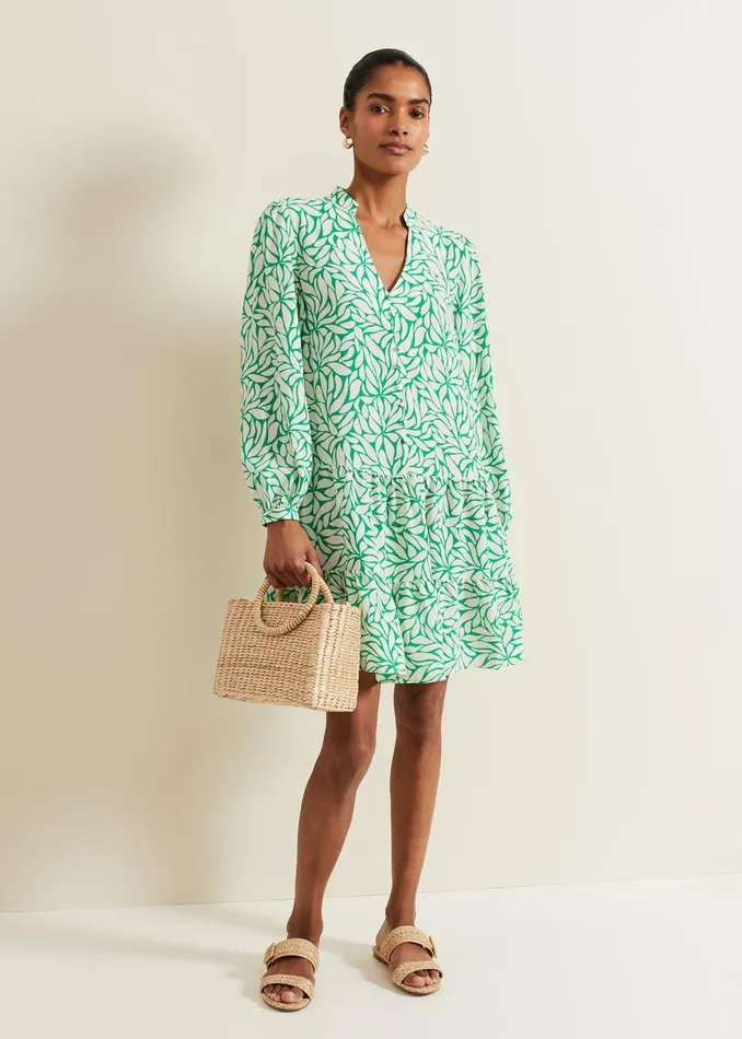 Women Phase Eight Day Dresses Penele Leaf Swing Dress Green
