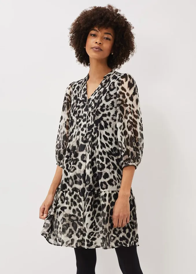 Women Phase Eight Day Dresses Penele Leopard Print Swing Dress Blackmulti