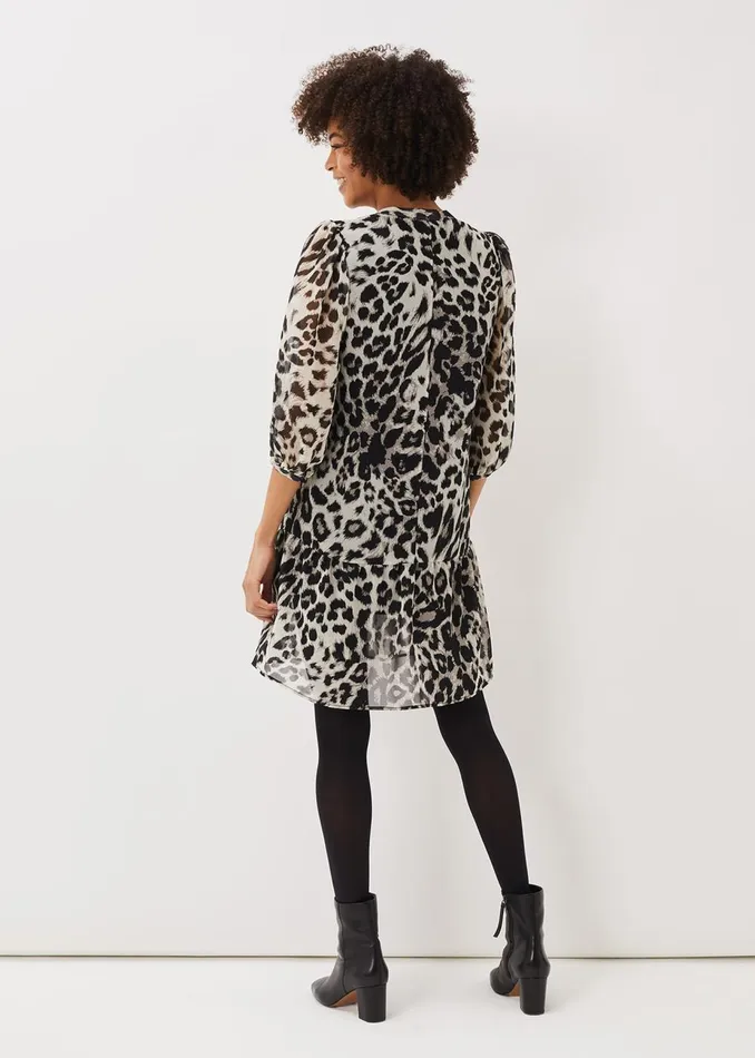 Women Phase Eight Day Dresses Penele Leopard Print Swing Dress Blackmulti