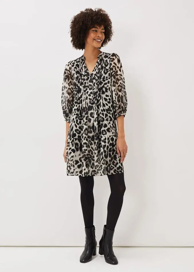 Women Phase Eight Day Dresses Penele Leopard Print Swing Dress Blackmulti