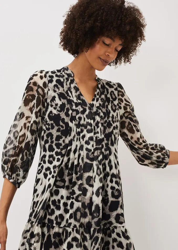 Women Phase Eight Day Dresses Penele Leopard Print Swing Dress Blackmulti