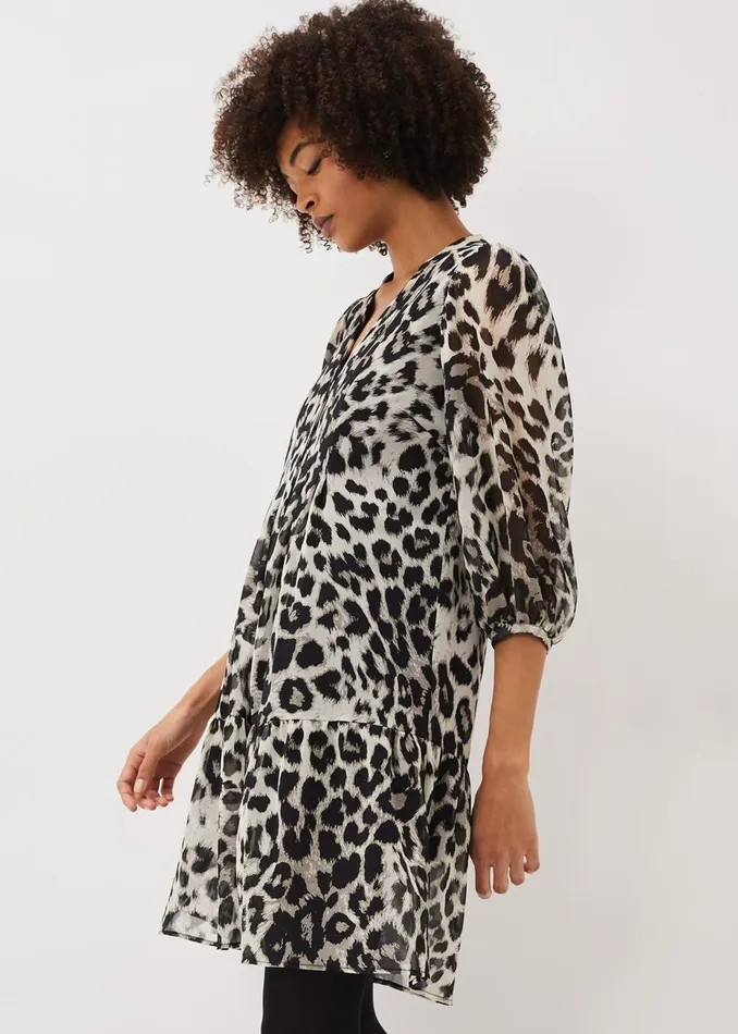 Women Phase Eight Day Dresses Penele Leopard Print Swing Dress Blackmulti