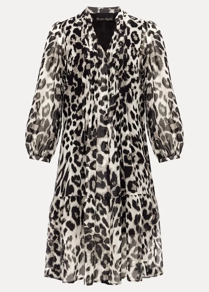 Women Phase Eight Day Dresses Penele Leopard Print Swing Dress Blackmulti