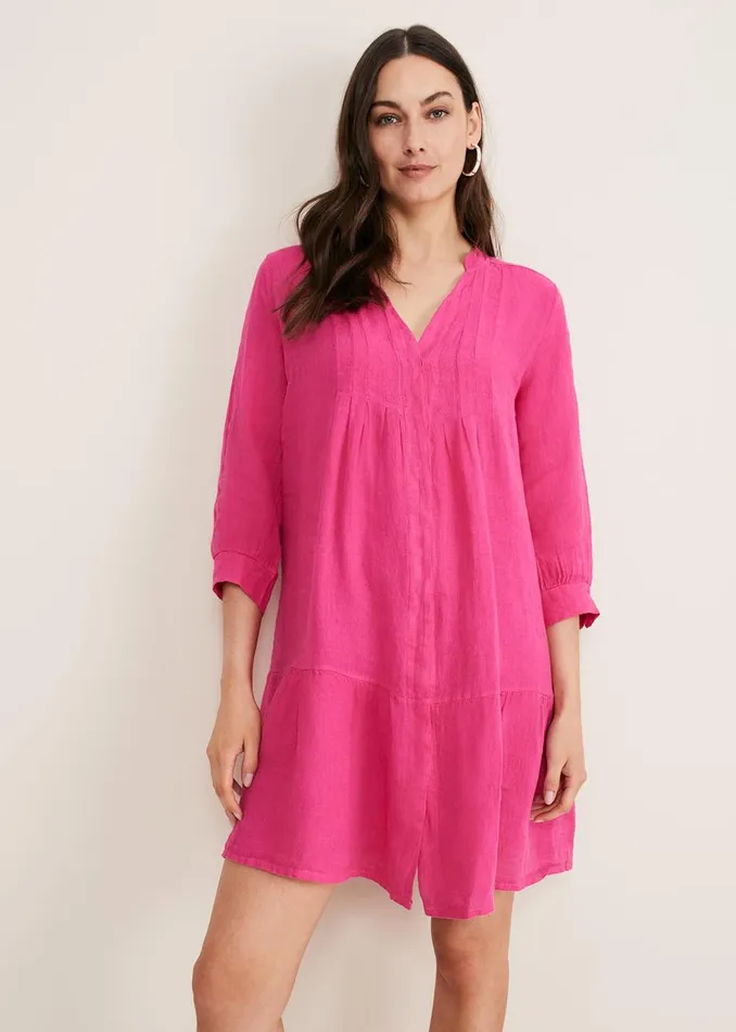 Women Phase Eight Day Dresses Penele Linen Swing Dress Magenta
