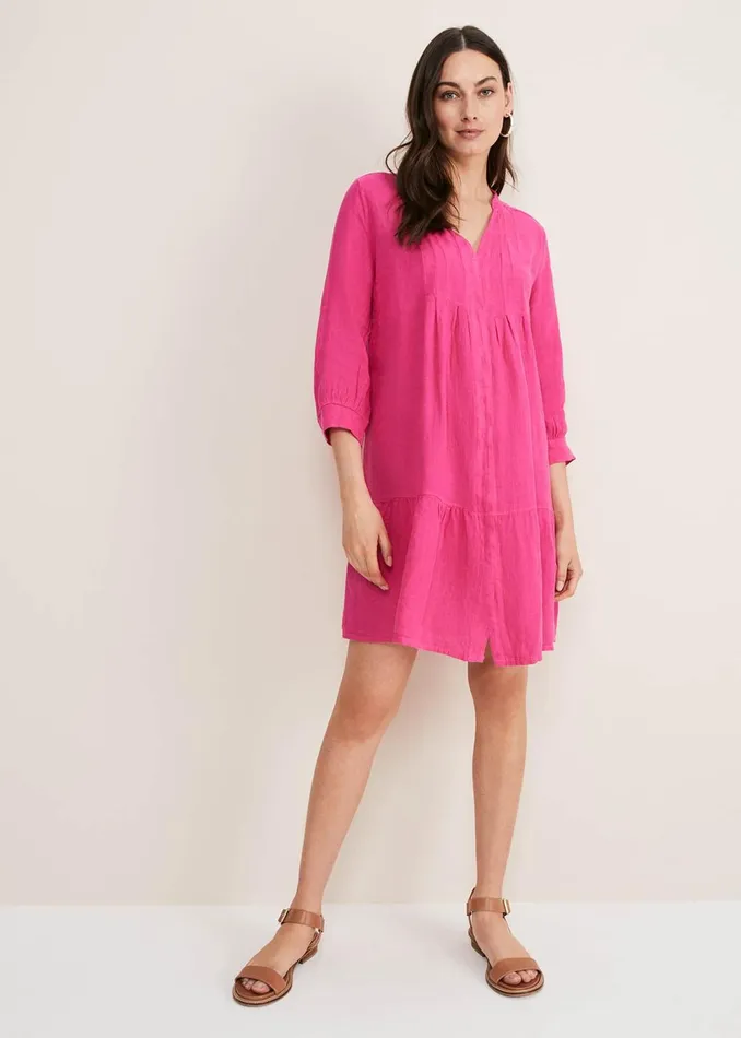 Women Phase Eight Day Dresses Penele Linen Swing Dress Magenta
