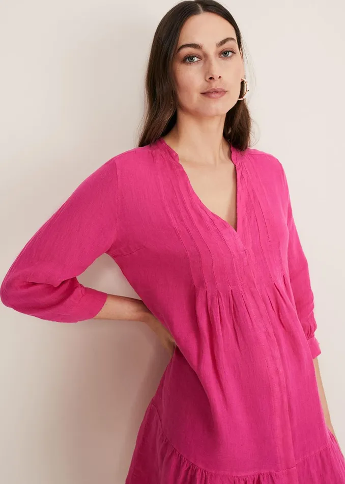 Women Phase Eight Day Dresses Penele Linen Swing Dress Magenta