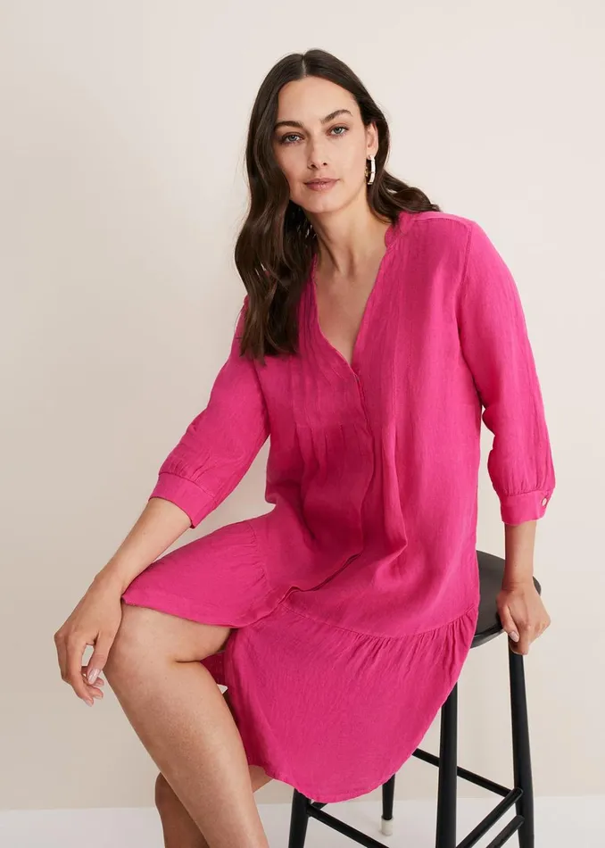 Women Phase Eight Day Dresses Penele Linen Swing Dress Magenta