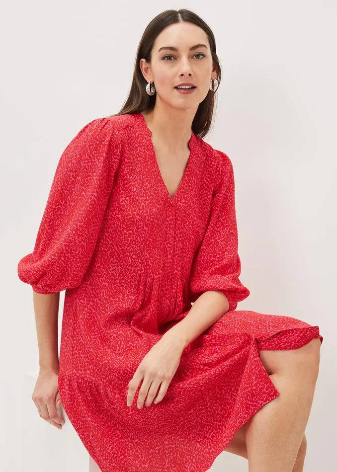 Women Phase Eight Day Dresses Penele Print Swing Dress Pinkred