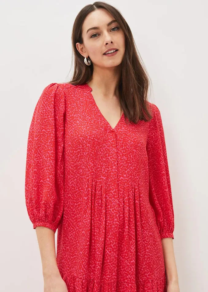 Women Phase Eight Day Dresses Penele Print Swing Dress Pinkred
