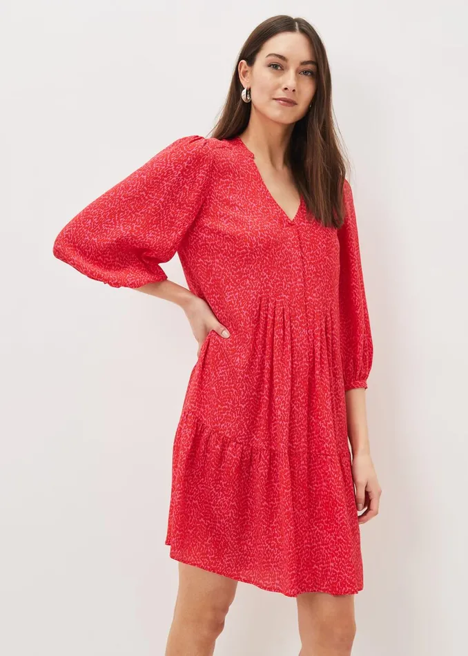 Women Phase Eight Day Dresses Penele Print Swing Dress Pinkred