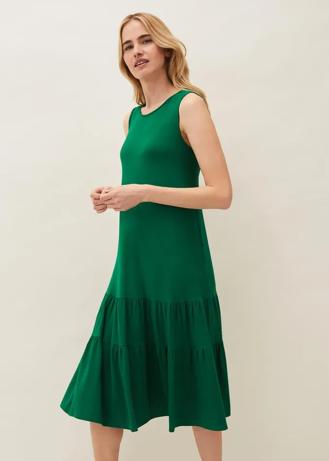 Women Phase Eight Day Dresses Penny Midi Jersey Dress Green
