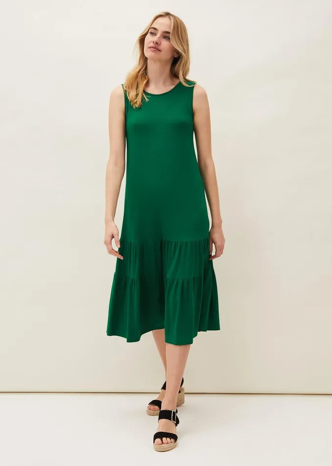 Women Phase Eight Day Dresses Penny Midi Jersey Dress Green