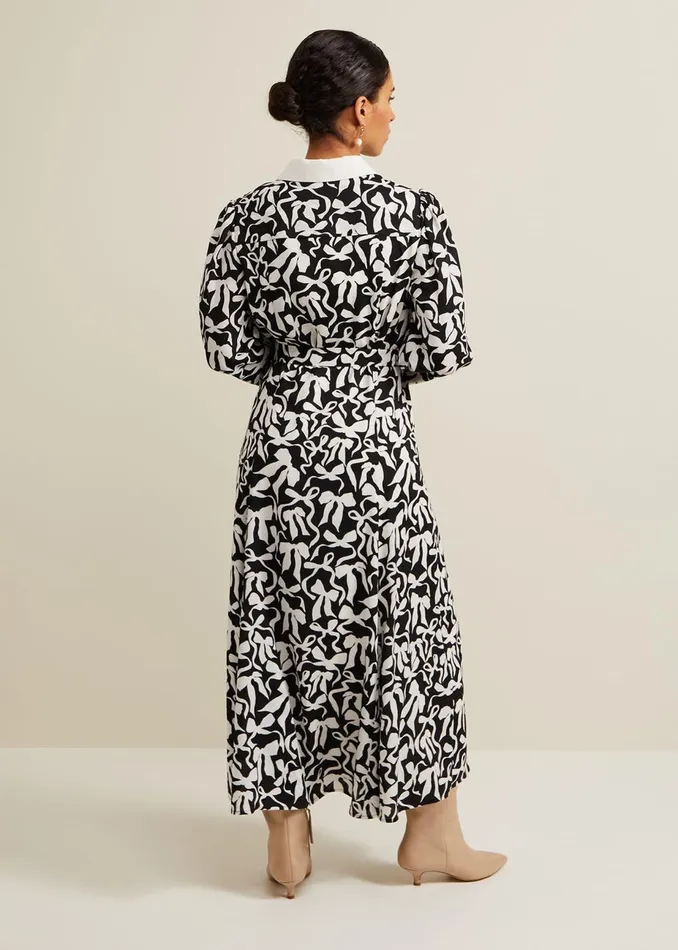 Women Phase Eight Day Dresses Petite Bonnie Black Bow Shirt Midi Dress Blackivory