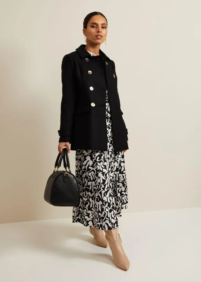 Women Phase Eight Day Dresses Petite Bonnie Black Bow Shirt Midi Dress Blackivory