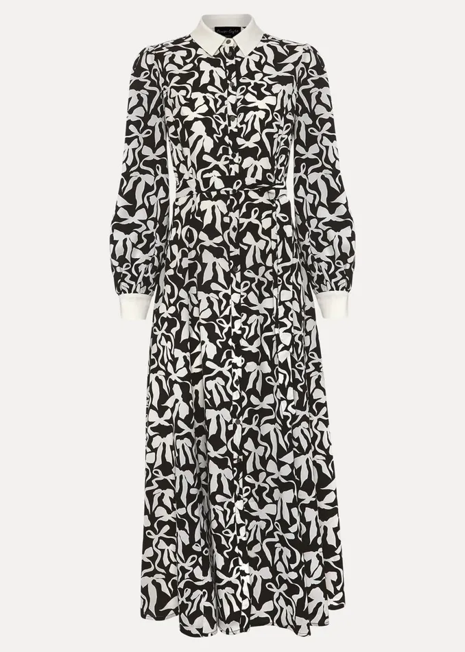 Women Phase Eight Day Dresses Petite Bonnie Black Bow Shirt Midi Dress Blackivory