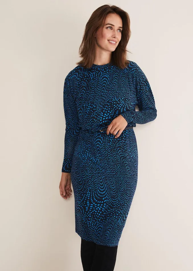 Women Phase Eight Day Dresses Pinna Print Jersey Dress Cobaltnavy