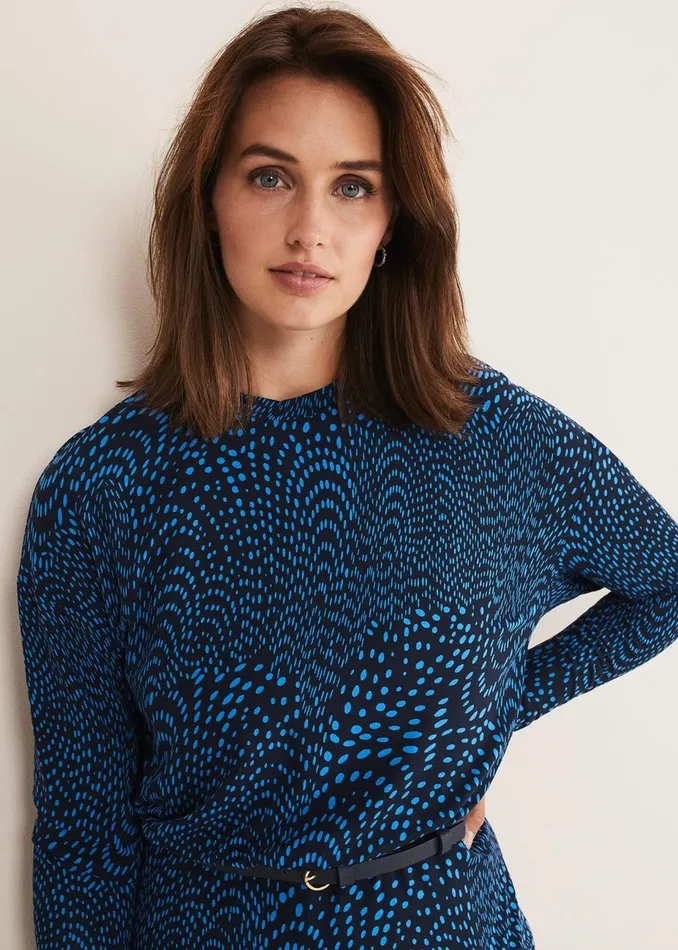 Women Phase Eight Day Dresses Pinna Print Jersey Dress Cobaltnavy
