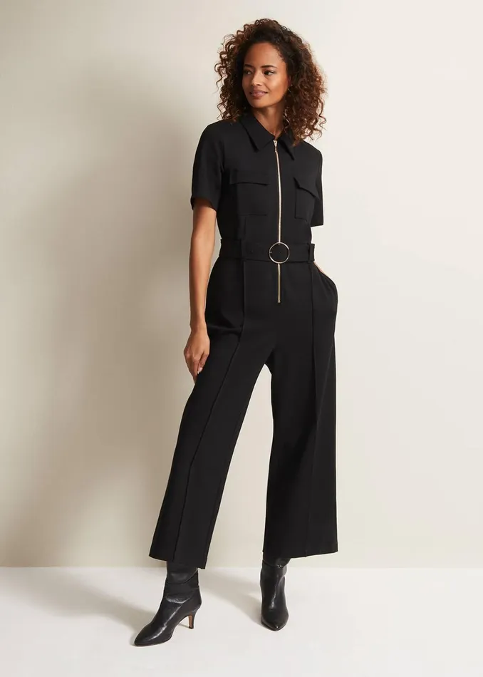 Women Phase Eight Day Dresses Polly Black Zip Jumpsuit Black