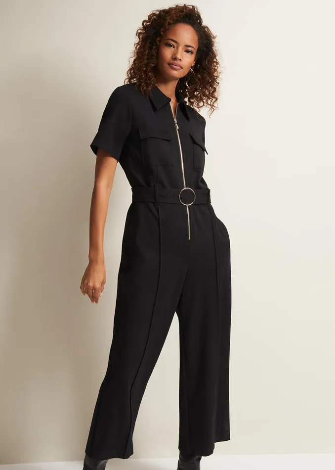 Women Phase Eight Day Dresses Polly Black Zip Jumpsuit Black