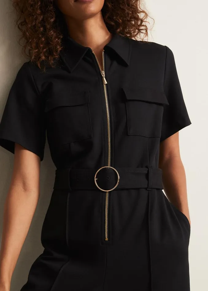 Women Phase Eight Day Dresses Polly Black Zip Jumpsuit Black