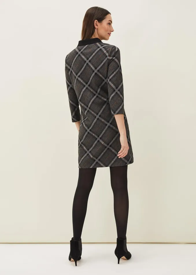 Women Phase Eight Day Dresses Rayia Check Tunic Dress Blackgrey