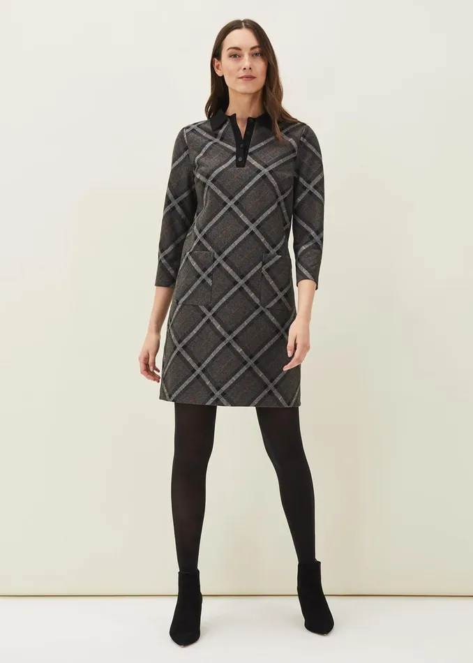 Women Phase Eight Day Dresses Rayia Check Tunic Dress Blackgrey