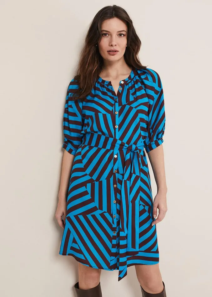 Women Phase Eight Day Dresses Rosella Striped Mini Dress Bluechocolate