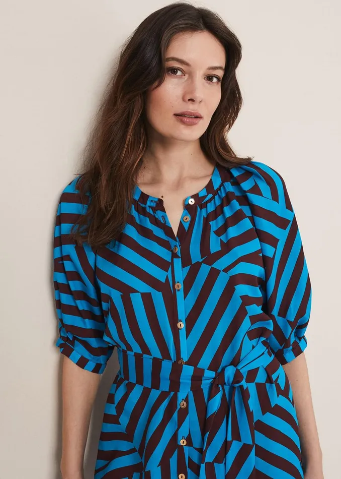 Women Phase Eight Day Dresses Rosella Striped Mini Dress Bluechocolate