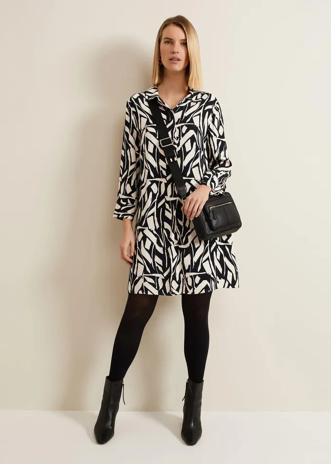 Women Phase Eight Day Dresses Ruby Geo Tunic Dress Black Multi
