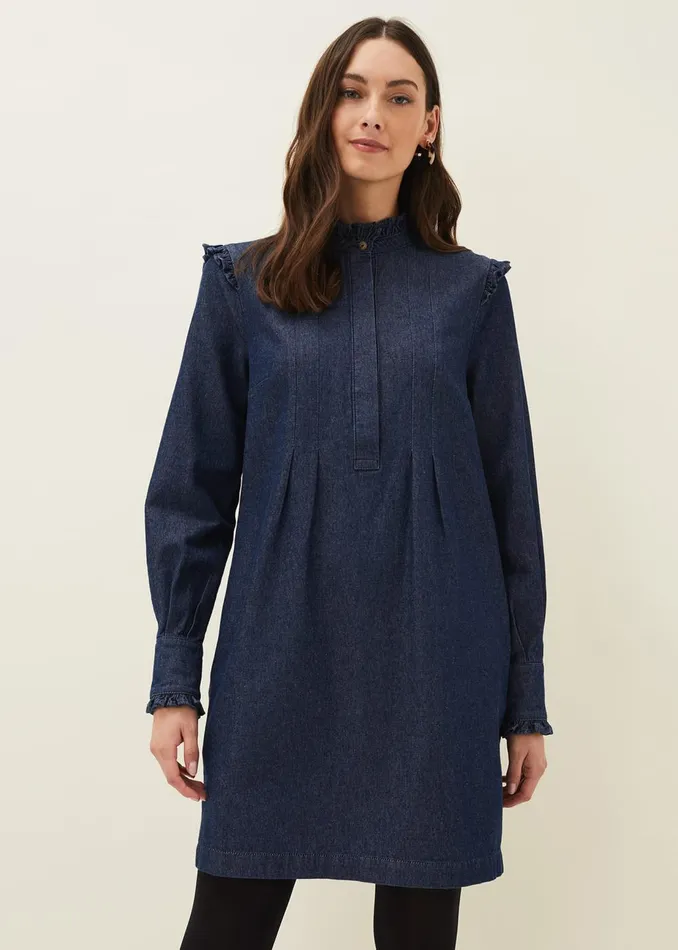Women Phase Eight Day Dresses Saige Denim Frill Detail Dress Indigo
