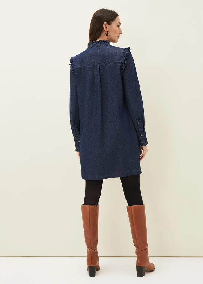 Women Phase Eight Day Dresses Saige Denim Frill Detail Dress Indigo