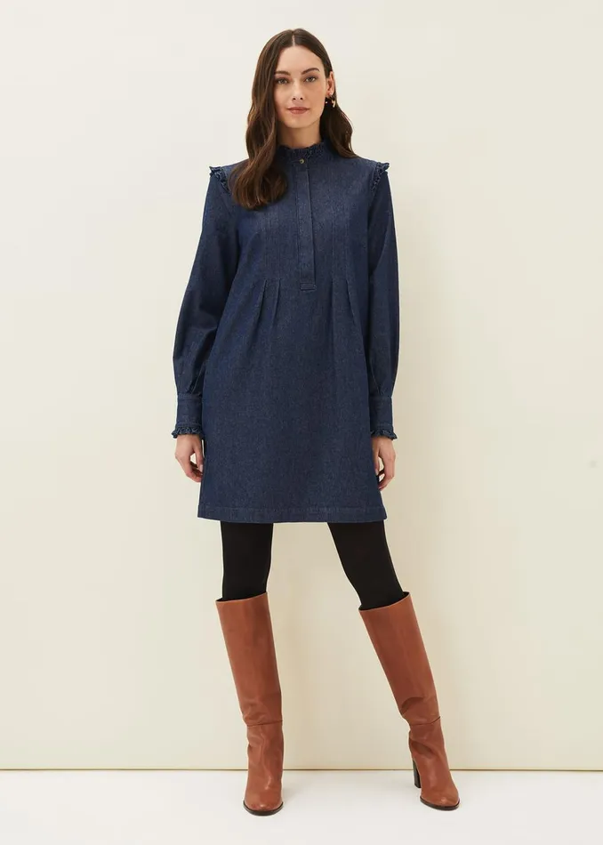 Women Phase Eight Day Dresses Saige Denim Frill Detail Dress Indigo