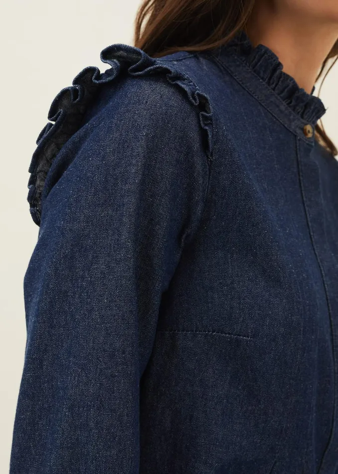 Women Phase Eight Day Dresses Saige Denim Frill Detail Dress Indigo