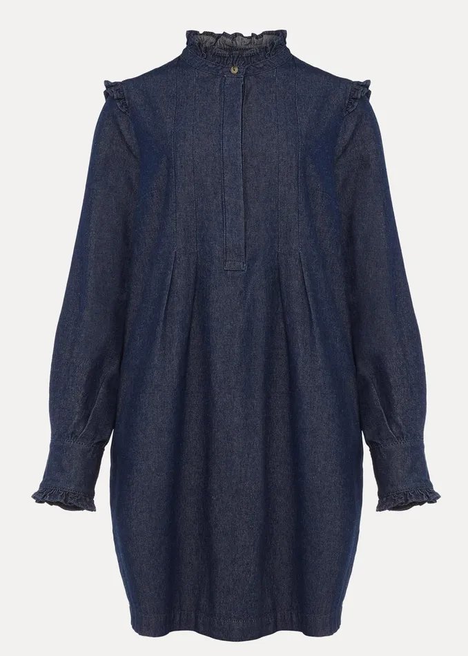 Women Phase Eight Day Dresses Saige Denim Frill Detail Dress Indigo
