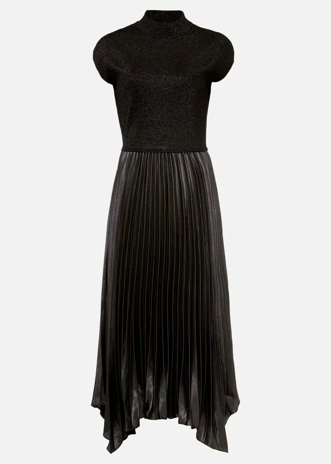 Women Phase Eight Day Dresses Selena Foil Pleated Midi Dress Gunmetal