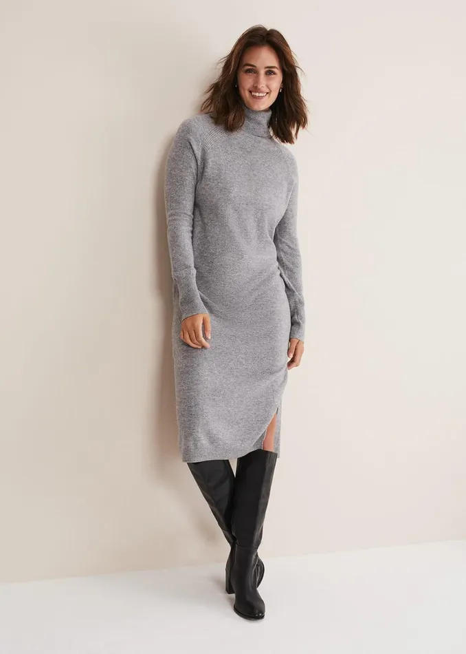 Women Phase Eight Day Dresses Seline Wool Cashmere Dress Mid Grey