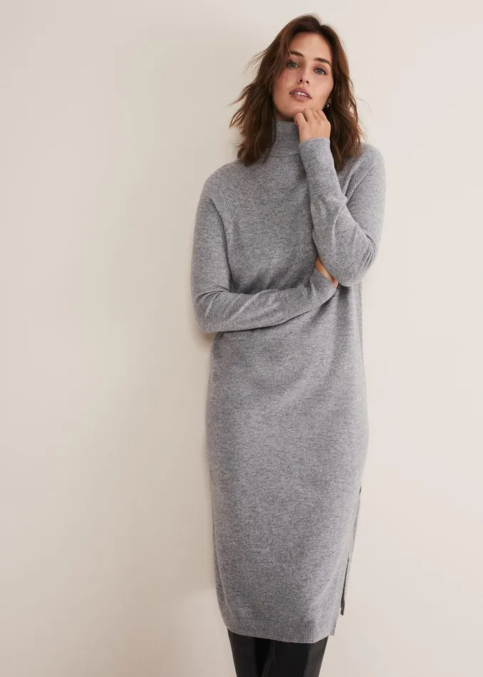 Women Phase Eight Day Dresses Seline Wool Cashmere Dress Mid Grey