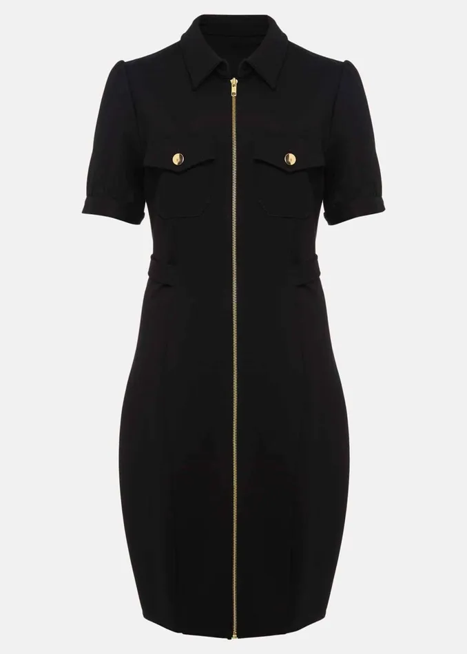 Women Phase Eight Day Dresses Shaden Zip Front Ponte Dress Black