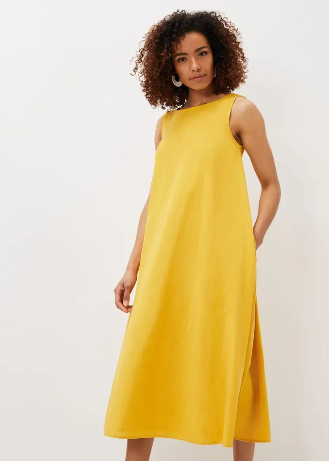 Women Phase Eight Day Dresses Sheila Linen Trapeze Open Back Dress Ochre