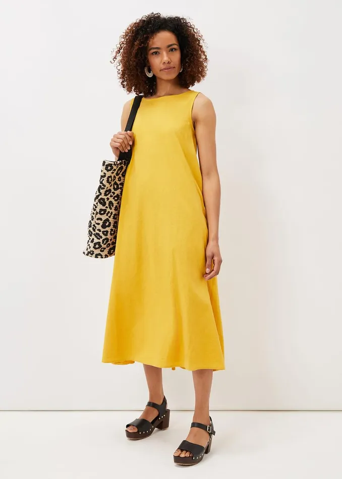 Women Phase Eight Day Dresses Sheila Linen Trapeze Open Back Dress Ochre